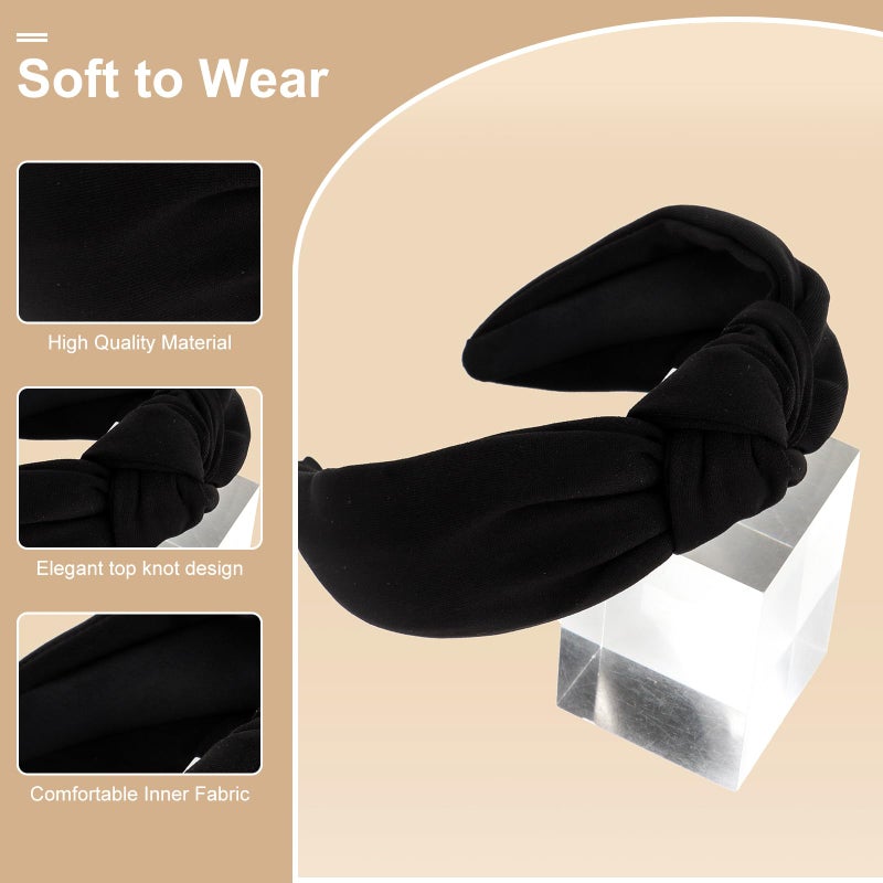 ACO-UINT Black Headbands for Women Knotted Head Bands, Large Head Bands for Women's Hair Wide Headband, Thick Headband Womens Fashion Head Band Hair Accessories for Women - Image 3
